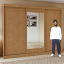 Ver imagem 6 de Kit 2 Peças com Guarda-Roupa 3 Portas com Espelho e Cômoda 6 Gavetas Nice Marrom Amêndoa Clean/Off White