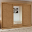 Ver imagem 2 de Kit 2 Peças com Guarda-Roupa 3 Portas com Espelho e Cômoda 6 Gavetas Nice Marrom Amêndoa Clean/Off White