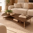 Ver imagem 1 de Mesa de Centro Caribe 170cm em Madeira Laminada Castanho com Metal Champanhe
