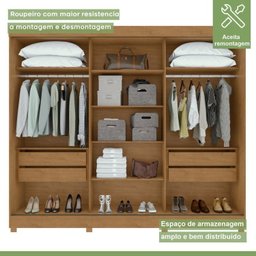 Conjunto de Guarda-roupa 3 Portas 4 Gavetas Nice com Pés e Cômoda 6 Gavetas Mdp/mdf Maggiore New  - 10