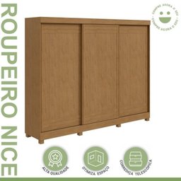 Conjunto de Guarda-roupa 3 Portas 4 Gavetas Nice com Pés e Cômoda 6 Gavetas Mdp/mdf Maggiore New  - 13