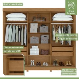 Conjunto de Guarda-roupa 3 Portas 4 Gavetas Nice com Pés e Cômoda 6 Gavetas Mdp/mdf Maggiore New  - 11