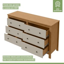 Conjunto de Guarda-roupa 3 Portas 4 Gavetas Nice com Pés e Cômoda 6 Gavetas Mdp/mdf Maggiore New  - 19