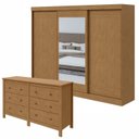 Ver imagem 1 de Kit 2 Peças com Guarda-Roupa 3 Portas com Espelho e Cômoda 6 Gavetas Nice Marrom Amêndoa Clean/Off White