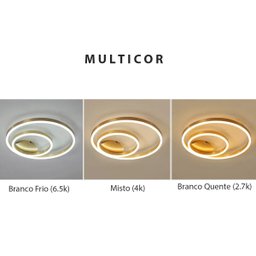 Paflon Orbita Lustre Subrepor Dourado Luxo 50Cm Moderno Led 2 Aneis Decoraçao Sala De Estar Quarto L - 9