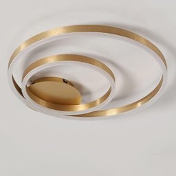Paflon Orbita Lustre Subrepor Dourado Luxo 50Cm Moderno Led 2 Aneis Decoraçao Sala De Estar Quarto L - 3