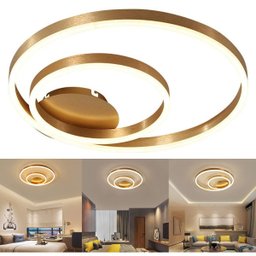 Paflon Orbita Lustre Subrepor Dourado Luxo 50Cm Moderno Led 2 Aneis Decoraçao Sala De Estar Quarto L - 1