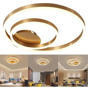 Paflon Orbita Lustre Subrepor Dourado Luxo 50Cm Moderno Led 2 Aneis Decoraçao Sala De Estar Quarto L