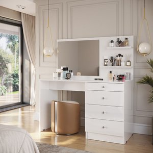 Penteadeira com Espelho 3 Gavetas Princesa Branco Organizadora para Quarto de Meninas