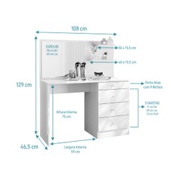 Penteadeira com Espelho 3 Gavetas Princesa Branco Organizadora para Quarto de Meninas - 6