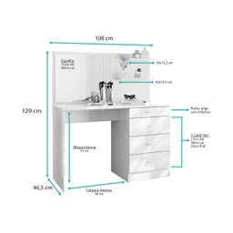 Penteadeira com Espelho 3 Gavetas Princesa Branco Organizadora para Quarto de Meninas - 5