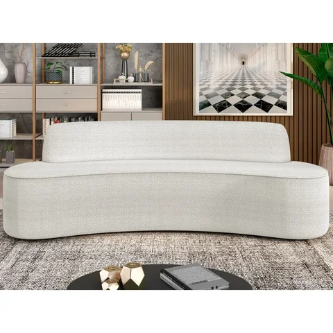 Sofá 4 Lugares Curvo Sala de Estar Living Cancún D02 Bouclê Cru 280cm a-445 - Lyam Decor