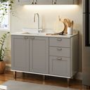 Ver imagem 1 de Balcão para Cozinha 2 Portas 3 Gavetas Provençais sem Tampo Iluminata Cinza/Branco/Fendi