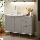 Ver imagem 1 de Balcão para Cozinha 2 Portas 3 Gavetas Provençais sem Tampo Iluminata Cinza/Branco/Fendi