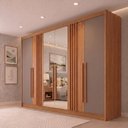 Ver imagem 1 de Guarda Roupa 6 Portas 4 Gavetas com Espelhos Nature/Avelã Nathaniel Espresso Móveis