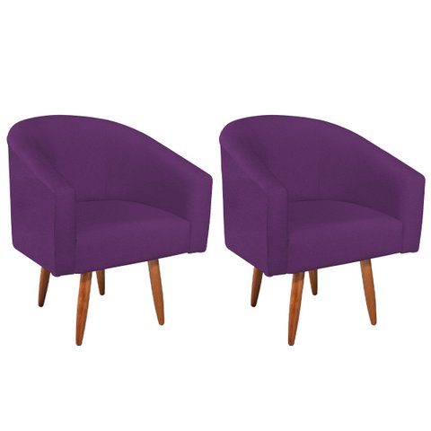 Kit 02 Poltronas Decorativas Sala de Estar Recepção Luiza Pés Palito Suede - Doce Sonho Móveis KIT 2