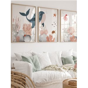 Kit 3 Quadros Decorativos Infantil Animais Fundo Oceano No4