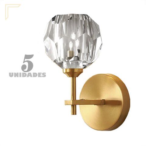 5 Arandela Dourada Cristal Transparente Sala Corredor Lup60