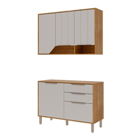 Balcão com Aéreo Celeste 120 Cm com 5 Portas Cinamomo/off White