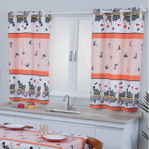 Cortina de Cozinha Estampada Galinhas FASTLAR 125X200CM