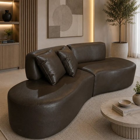 Sofá 200cm Luxo Sala Virginia 2 Lugares Corino Modena Marrom