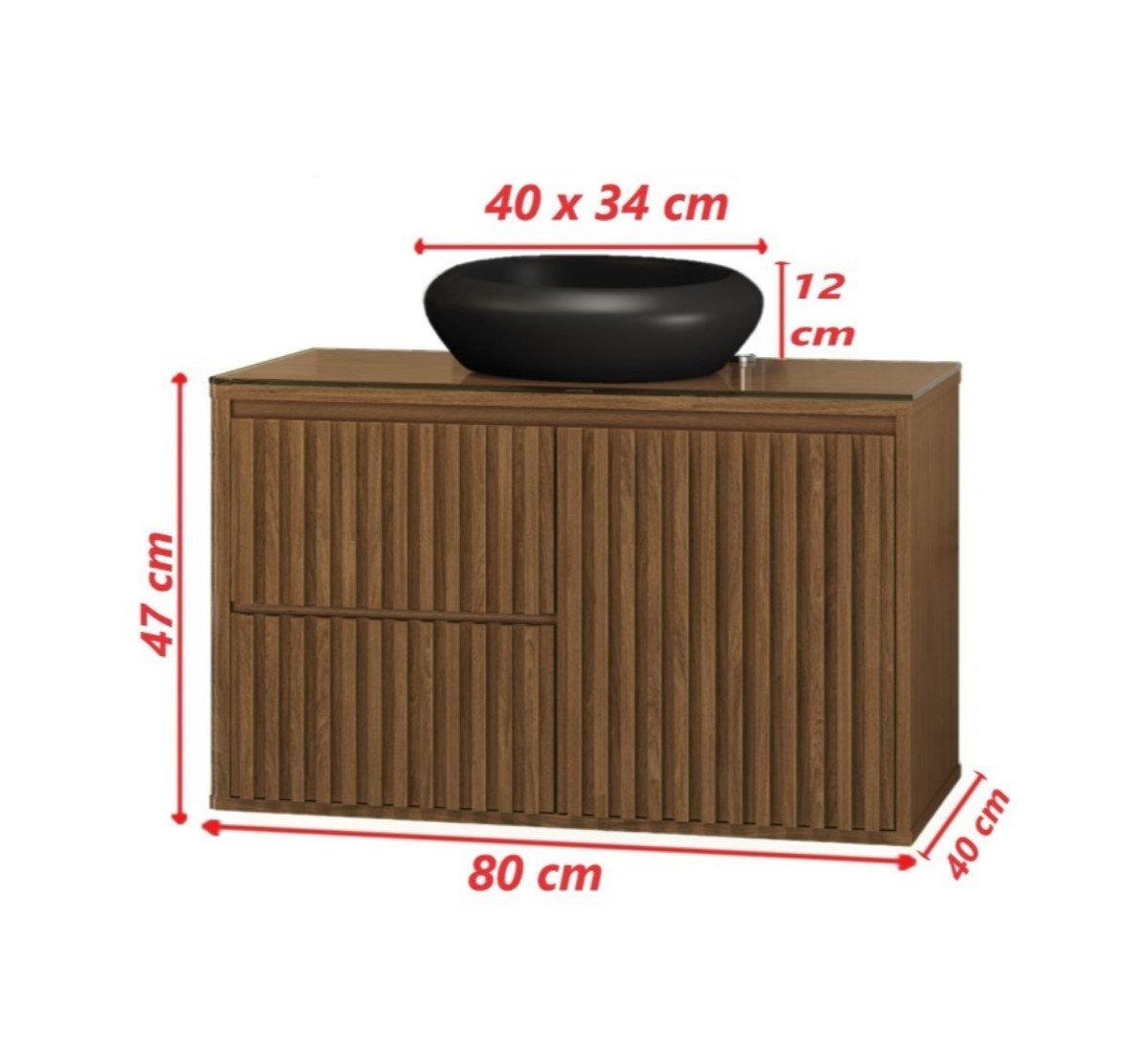 Gabinete para Banheiro Ripado 80cm MDF - 7