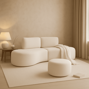 Sofá Orgânico e Puff Módulo Curvo Savana Boucle Bege  - Vimont Moveis