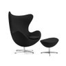 Poltrona Egg com Puff Base Alumínio em Sued Preto - 1