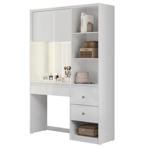 Penteadeira Camarim 136cm com Espelho e LED Lumier Branco Z17 - Mpozenato