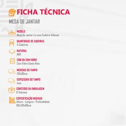 Conjunto Sala de Jantar Mesa Liz 120cm com Vidro Canto Reto e 4 Cadeiras Athenas Moderna - 5
