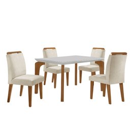 Conjunto Sala de Jantar Mesa Liz 120cm com Vidro Canto Reto e 4 Cadeiras Athenas Moderna - 2