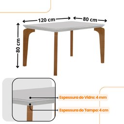 Conjunto Sala de Jantar Mesa Liz 120cm com Vidro Canto Reto e 4 Cadeiras Athenas Moderna - 4