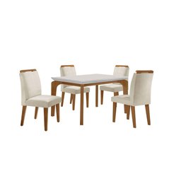 Conjunto Sala de Jantar Mesa Liz 120cm com Vidro Canto Reto e 4 Cadeiras Athenas Moderna - 2