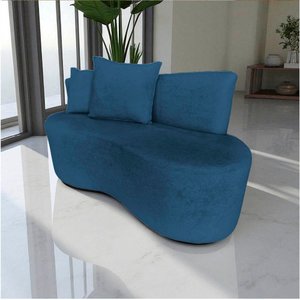 Namoradeira Sofá 2 Lugares Yara Orgânica Bouclé Azul Marinho