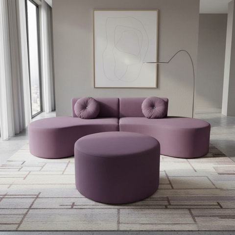 Sofá Modular Orgânico Monterrey 260cm + Puff Veludo Rosê