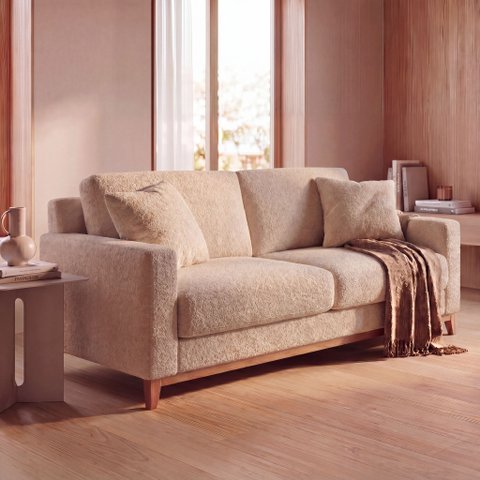Sofá Living Vintage 3 Lugares Bouclé Marrom Slim 220cm