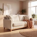 Ver imagem 1 de Sofá Living Vintage 3 Lugares 200cm em Boucle Slim Bege