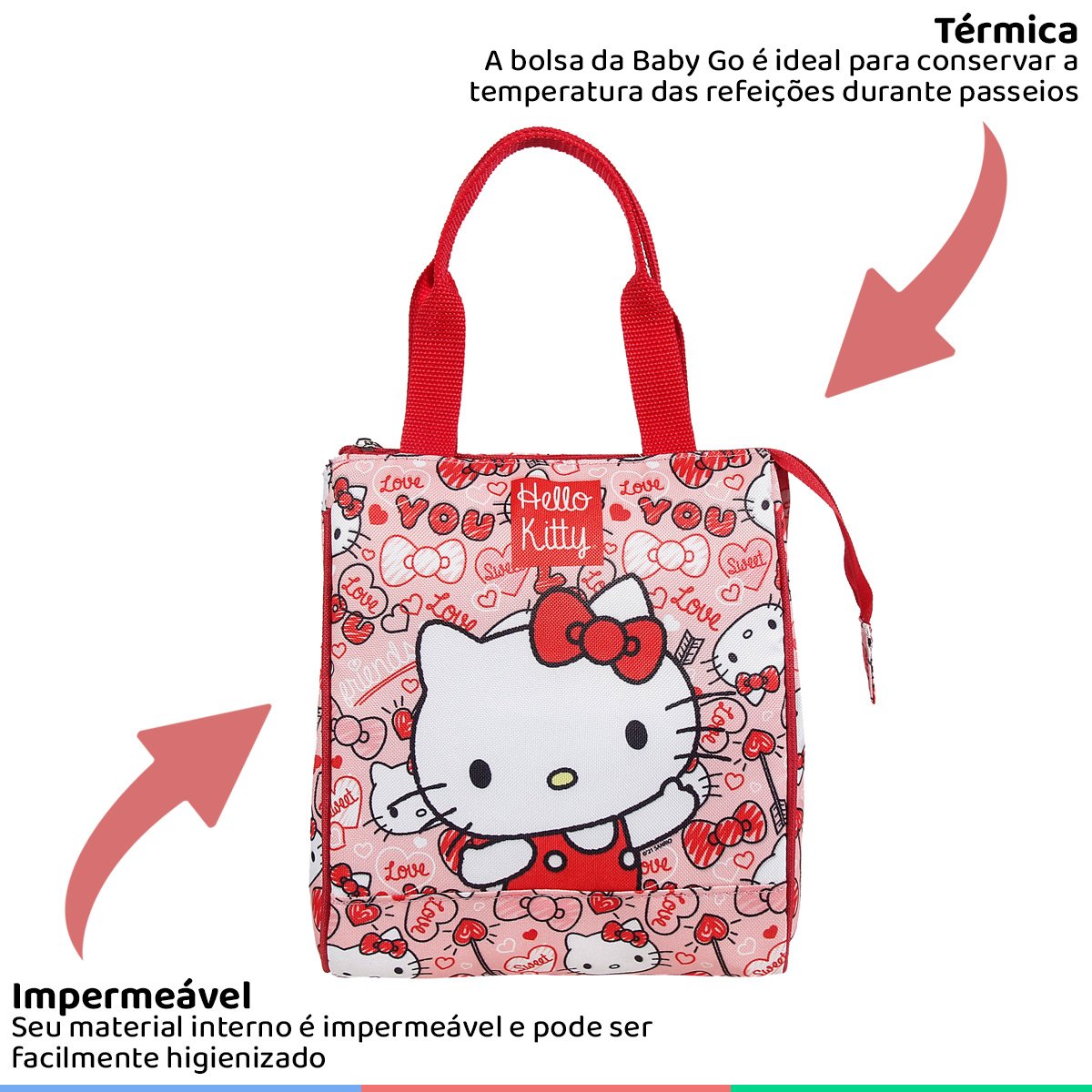 Bolsa Térmica Cooler Impermeavél Com Compartimento Extra e Alça de Transporte Hello Kitty Baby - 2