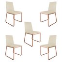 Ver imagem 1 de Kit 5 Cadeiras de Jantar Estofada Lille Base Bronze Veludo Bege - Montanaris Decor