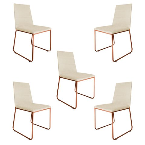 Kit 5 Cadeiras de Jantar Estofada Lille Base Bronze Veludo Bege - Montanaris Decor
