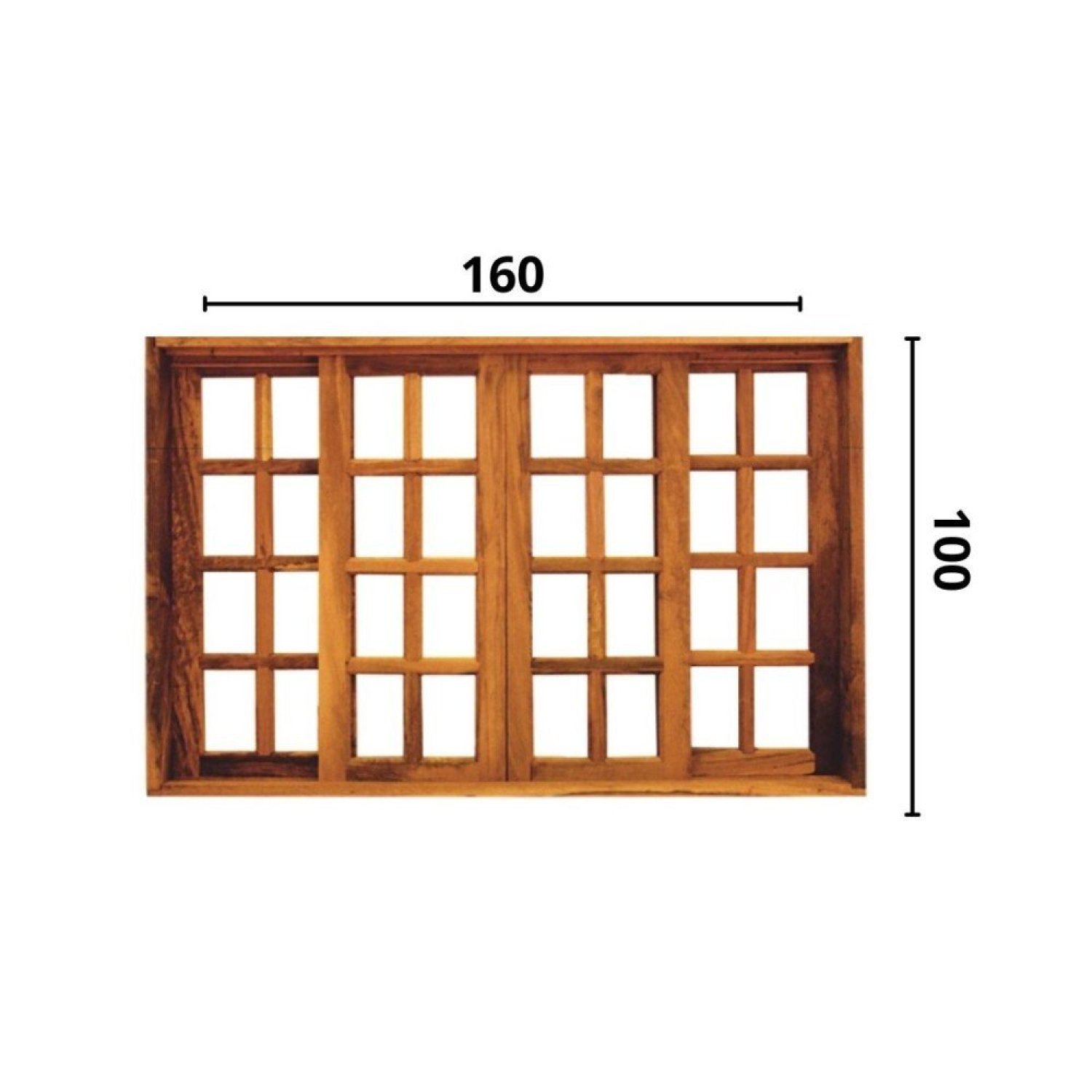 Vitrô Correr 4 Folhas Qudariculado de Madeira Imbuia Reto 1,60 X 1,00 - 2