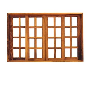 Vitrô Correr 4 Folhas Qudariculado de Madeira Imbuia Reto 1,40 X 1,00 Rodam