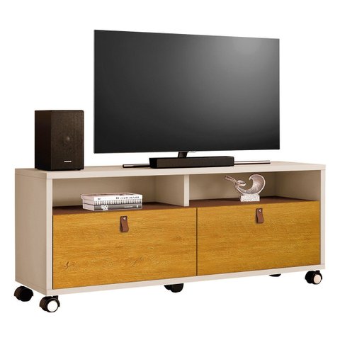 Rack Bancada para Tv de até 55" 2 Gavetas Paris Off White/naturale