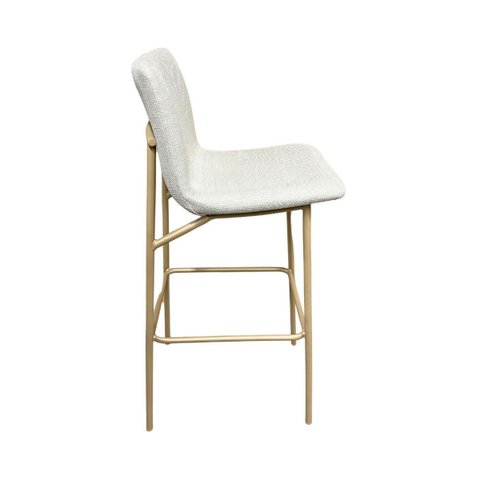 Banqueta Lisa Estofada Altura 65cm em Linho Pé Aço Dourado Fosco
