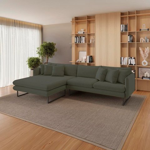 Sofá 5 Lugares Linho 92cm x 284cm Ricco Verde