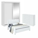 Ver imagem 1 de Kit Quarto Casal 3 Peças com Guarda-Roupa Cômoda e Cama Reali Branco