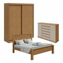 Ver imagem 1 de Kit Quarto Casal 3 Peças com Guarda-Roupa Zeine Cômoda Vedra e Cama Athenas Marrom Amêndoa Clean/Off White