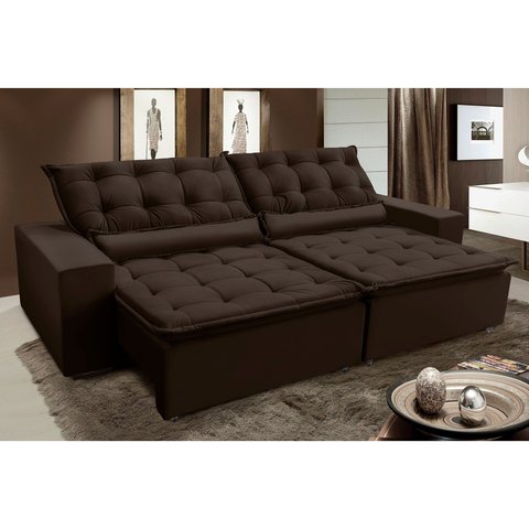 Sofá Elegance Retratil e Reclinavel 2,32 Mts Veludo Marrom