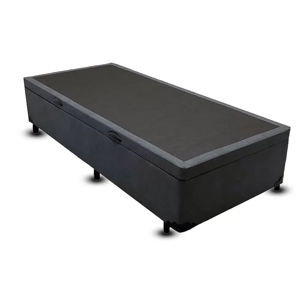 Cama Box Baú Solteiro Blindado Linhão Preto com pistão a gas - 1