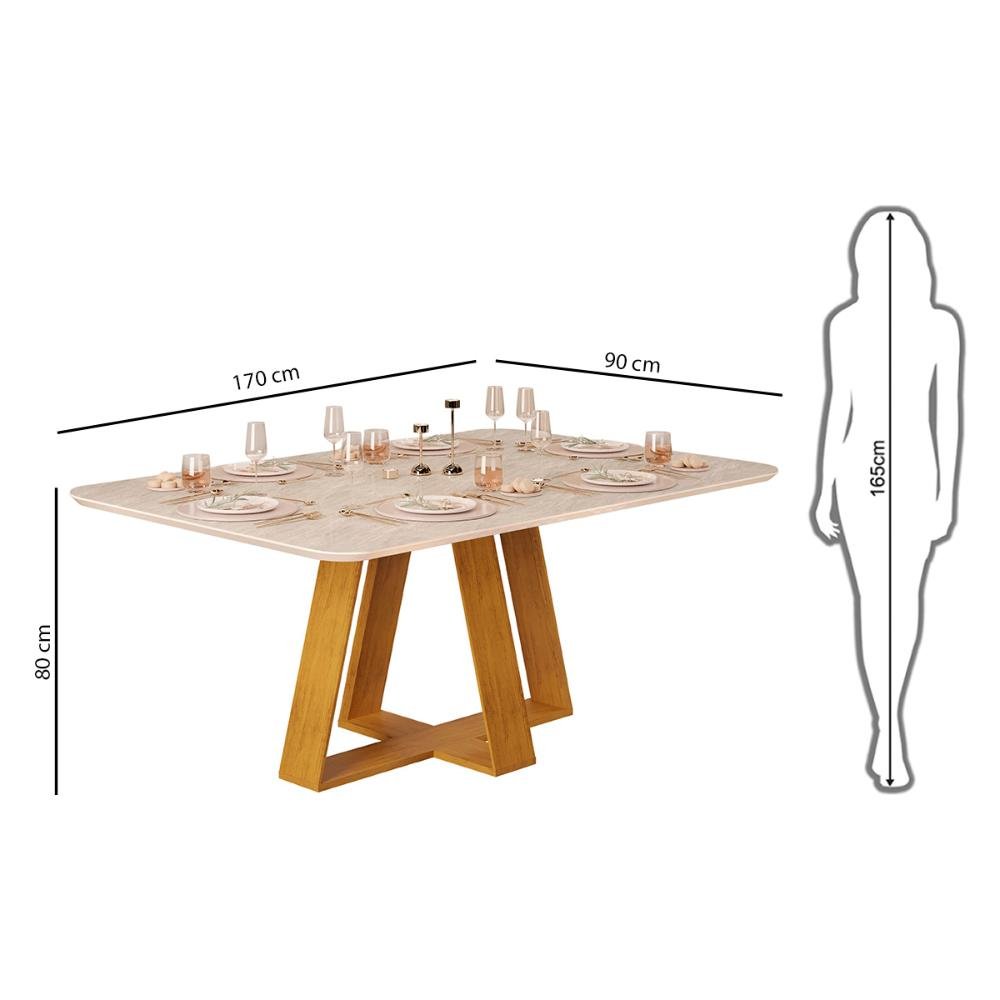 Mesa de Jantar Retangular Tampo sem Vidro 170x90 Dj Móveis Kiara Cedro Quartzo - 6